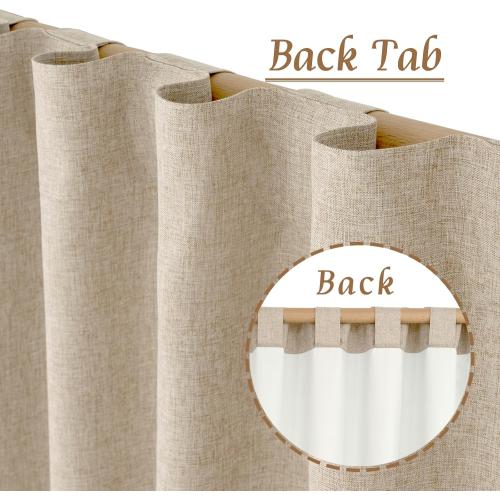 LAMIT 100% Blackout Natural Linen Curtains, 72 Inches Linen Textured Thermal Bedroom Curtains Back Tab and Rod Pocket Neutral Panels with White Liner for Farmhouse, 2 Panels, 52 x 72 Inch