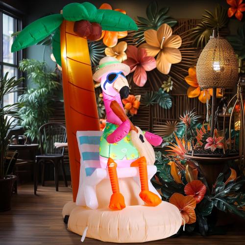 6 ft Inflatable Flamingo Beach Party Decor with Coconut Tree, Blow up Hawaiian Summer Tropical Pool Decoration for Outdoor Home Garden Luau Party (tested)
