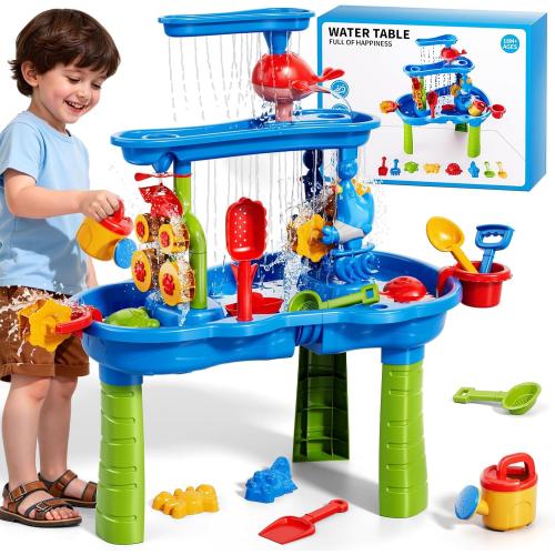 ‼️MAY HAVE MISSING PIECES/ STAINS OR EVEN SCRATCHES‼️Sand and Water Table for Toddlers, 3-Tier Water Tables with Beach Fun Sand Toy for Kids Ages 4-8, Summer Outdoor Toys Water Playset for Toddler Boys Girls Ages 2 3 4 5 6 7 8