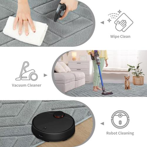 5x7 Grey Washable Area Rug for Bedroom Living Room, Modern Geometric Shag Non-Slip Rugs, Fluffy Plush Soft Memory Foam Carpet for Kids Boys Room Nursery Decor