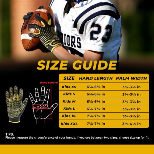 HANDLANDY Youth Football Gloves, Kids Sticky Receiver Gloves,Super Grip Football Glove Best Gift for Boys,Girls