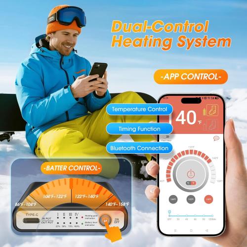 AI Heated Socks Rechargeable for Men Women,20000mAh Battery Electric Socks Up to 16 Hours Washable Heating Socks for Camping Skiing Motorcycle Driving Hiking Outdoor Working