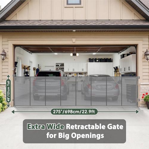 275 Retractable Baby Gates Extra Wide Retractable Fence Outdoor | 22ft Retractable Dog Gates for Doorways Extra Wide Baby Gate, 48 Tall Dog Gate Retractable Pet Gate for Garage, Driveway