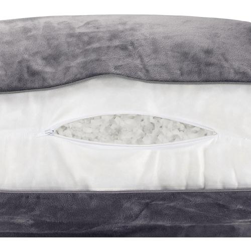 Husband Pillow Dark Grey, Standard  Original Reading Pillow in Bed Rest Chair, Shredded Memory Foam Large Lounge Cushion Adult Backrest w/Arms, Comfy Back Support for Sit Sitting Up, Removable Cover