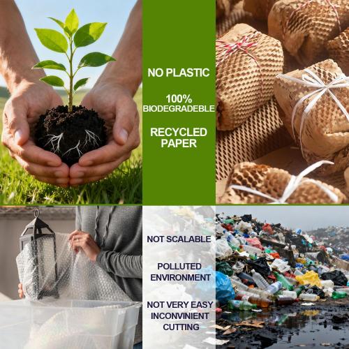 Honeycomb Packing Paper, 12 x 400' Honeycomb Cushioning Wrap Roll for Moving Shipping Packaging Gifts, Recyclable Honeycomb Paper Bubble Paper Wrapping with 20 Fragile Sticker Labels