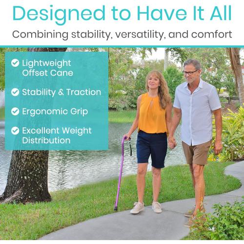 Vive Walking Cane for Women, Men, Elderly - Patented Offset Grip - Lightweight Adjustable Walking Aid with a Non-Slip Tip - Sturdy Balancing Mobility Aid for Seniors