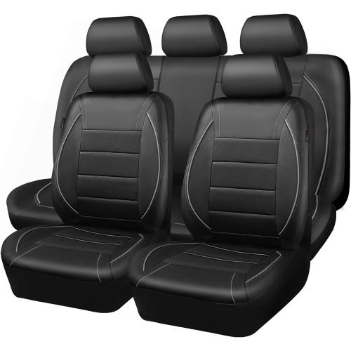CAR PASS Universal Reflect Piping Leather Car Seat Cover, Fit for suvs,Van,Trucks,Airbag Compatible,Inside Zipper Design and Reserved Opening Holes (Full Set, Black and Grey)