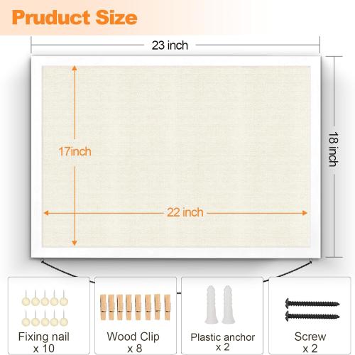 Emfogo Large Bulletin Board 23x18inch with Linen Rope Cork Boards Wall Decor Picture Framed Display Board Hanging Pin Board Vision Board Bulletin Cork Board for School Office Room Home Vintage White