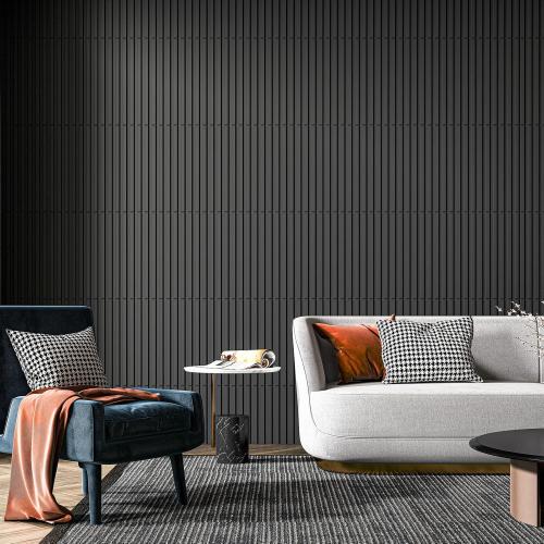 Art3d Slat Wall Panel, 3D Fluted Textured Panel 12-Tile 19.7 x 19.7in. - Cover 32 Sq.Ft., Black