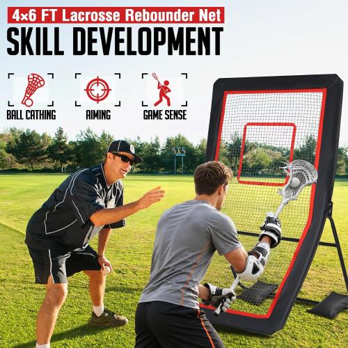 ZEALFEEL Lacrosse Rebounder, 4x7FT/4x6FT Volleyball Rebounder for Backyard with 5 Rebound Angles, Target Strip, Lacrosse Rebound Net Perfect for Lax Baseball Volleyball & Soccer Practice