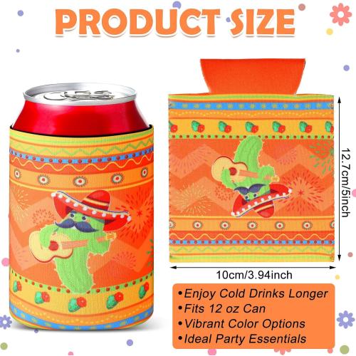 Shellwei 24 Pcs Mexican Party Favors Fiesta Can Cooler Sleeves,Novel | Cinco De Mayo Beer Can Cooler, Fits 12 oz Cans Bottles, Insulated Drink Holder, for Tacos Tequila Birthday Party Supplies