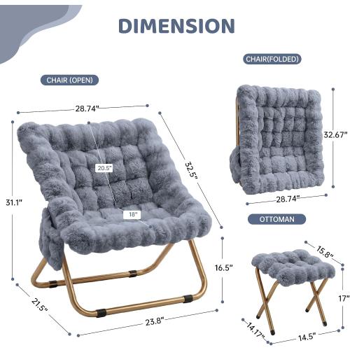 Kasunpul Comfy Saucer Chair, Soft Faux Fur Oversized Folding Accent Chair, Lazy Chair for Teens Adults(Gray)