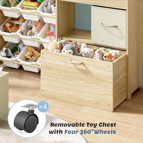 Toy Storage Organizer for Kids, 9-Bin Toy Organizer with 2-Drawers, Movable Toy Chest and Top Rack, Multifunctional Kids Bookshelf and Toy Storage for Playroom, Bedroom, Nursery, White