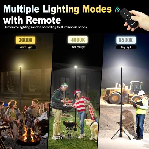 SYLSTAR 360° Rechargeable Work Light with Remote &Telescopic Stand (8.4Ft), 3000LM Ultra Bright 3CCT Dimmable, 6000mAh Battery, Portable Camping Light for Jobsite Workshop Sports Emergencies