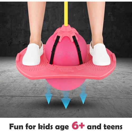 Pogo Jumper with Handle and Ball Pump, High Jump Toy Bounce Jump Trick Board Pogo Bouncing Ball Safe and Fun Pogo Stick for Kids Boys Girls and Adults (Pink)