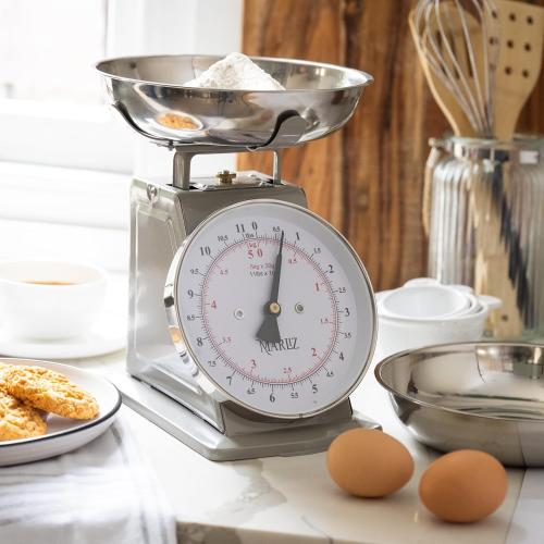 MARLIZ 11 lb/ 5Kg Old Antique Style Mechanical Kitchen Scale with 2 Bowls | Analog Food Weight Scales for Kitchen | Grey