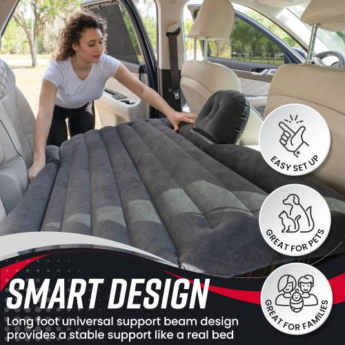 VaygWay Truck and Car Air Mattress – Backseat Air Bed with Pump Kit for Car –Portable Back Seat Travel Mattress – Camping Vacation Blow up Bed Cushion - Sleeping Pad with 2 Pillows - Universal Fit