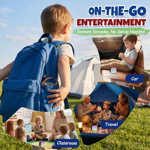 Mini Karaoke Machine with 2 Wireless Microphones for Kids Adults, Portable Bluetooth Speaker, 2026 Top Birthday Gift for Boys Girls 3, 4, 5, 6, 7, 8, 9, 10, 12  Years Old Grandkids Present (Black)