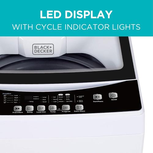 BLACK DECKER Small Portable Washer, Washing Machine for Household Use, Portable Washer 1.7 cu.Ft with 8 Cycles, Transparent Lid & LED Display