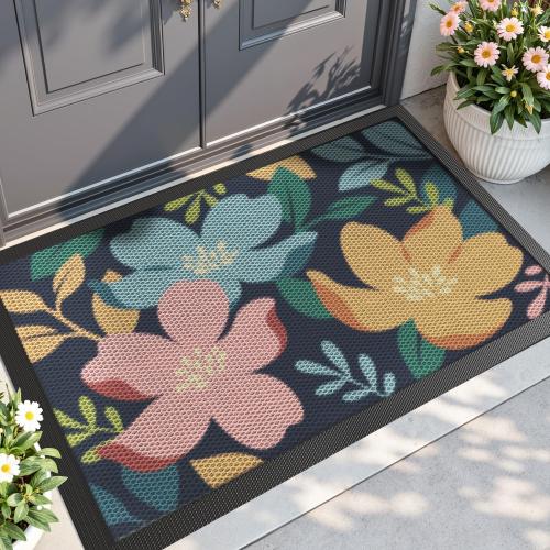 DEXI Front Door Mat Outside Entrance, Spring Welcome Entryway Doormat Dirt Trapper, Heavy Duty Non Slip Large Entry Mats for Patio Garage Porch Home Decorative, 4x6, Colorful Floral