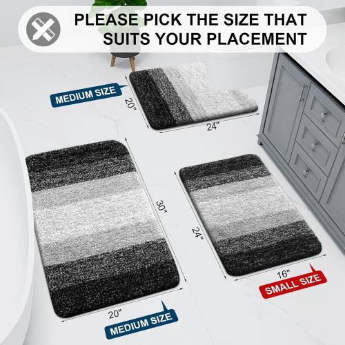Arotive Microfiber Bathroom Rugs, Shaggy Soft and Absorbent Bath Rug, Non-Slip, Thick Plush Machine Washable Dry Bath Mats for Bathroom, Tub and Shower, 24x16, Black, Rectangular