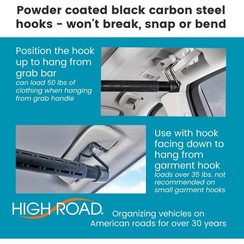 High Road One Piece Carbon Steel Telescoping Clothes Bar for Car or Truck | Car Clothes Hanger Bar With Solid Metal Hangers Expands To 62 - One Size Fits All, No Assembly Clothes Rod for Car