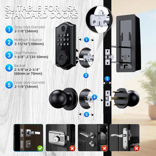 Smart Locks for Front Door,APP Control Keyless Entry Fingerprint Door Lock,Keypad Deadbolt Set with Handle,Easy Installation,Auto-Lock,(Matte Black)