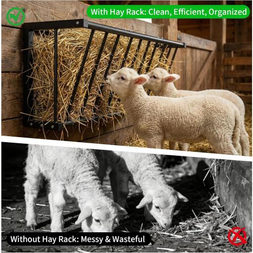 Wall Mount Hay Rack for Goats, Sheep, Horses – Heavy Duty 25 Gallon Livestock Hay Feeder, Hanging Blanket Holder with Rust Resistant Coating, Space Saving Farm Goat Feeder for Indoor, Outdoor Use