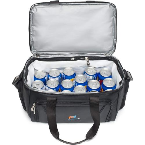 MOJECTO Large Cooler Bag. Two Insulated Compartment, Heavy Duty Fabric, Thick Insulation, 2 Heat Sealed Soft Peva Liner, Many Pockets, Strong Double Zipper, Padded Straps. for Men Women