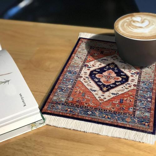 Persian Style Carpet Mouse Pad – Vintage Miniature Bohemian Rug Desk Pad, Non-Slip Computer Mouse Mat with Fringed Edges, Elegant Table Decor for Home & Office Accessories