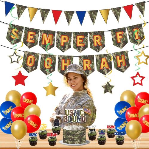 Holkcog Marines Party Decoration, Red, Gold, and Blue Featuring Military