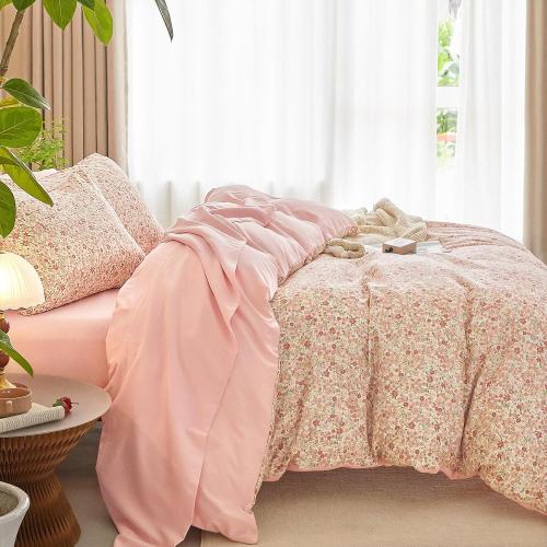 Size twin XL Wake In Cloud - Floral Duvet Cover Set, Cute Vintage Flower Cottagecore Aesthetic for Women Teen Girls, Soft Lightweight Bedding, 3-Piece, Cream Pink, Twin/Twin XL Size