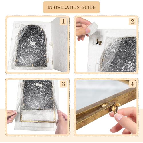 Vintage Desk Makeup Mirror, 11.8 L x 7.9 W Antique Gold Vanity Table Mirror, Metal Framed Arched Small Standing Mirrors with Beaded, 360 Adjustable Rotation for Tabletop, Bedroom