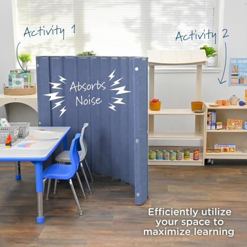 Children’s Factory 48 x 6' Quiet Divider With Sound Dampening Panels, Freestanding Room Divider Wall, Slate Blue