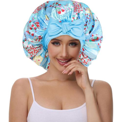 Double Layer Silk Bonnet with Tie Satin Lined Sleep Cap Hair Cover for Women's Curly Braids Natural Hair