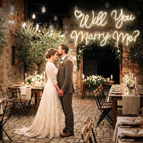 Will You Marry Me Neon Sign, Large 4-Piece LED Neon Light, 85.5 x 11.6 in | Wedding decorations - warm white light up sign - engagement proposal backdrop and wall decor - dimmable 4-piece split design