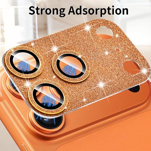 Compatible with iphone 17 Pro Max Camera Lens Protector, Bling Glitter 9H Tempered Glass Anti Scratch Full Protective Len Cover, Orange