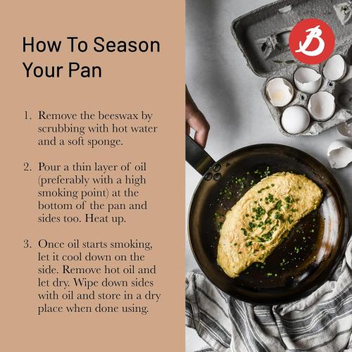 De Buyer MINERAL B Carbon Steel Fry Pan - 12.25” Diameter, 9” Cooking Surface - Ideal for Searing, Sauteing & Reheating - PFAS, PFOA & PFOS Free - Made in France