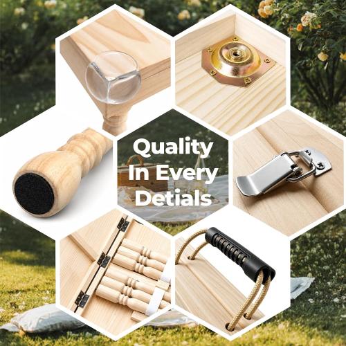 Boho Folding Picnic Table, 60 x 30 Low Wooden Table | Includes Table Runner & Non-Slip Pads, Portable Indoor/Outdoor Table for Camping, Beach, Garden, Wedding & Parties, Seats 6-8