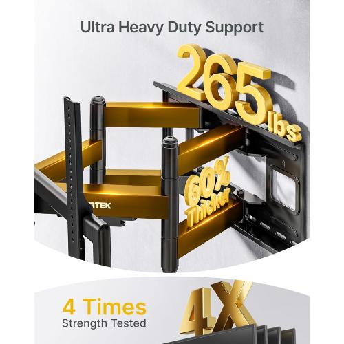 monTEK Heavy Duty XXL Full Motion TV Wall Mount for 60-120 inch Extra Large TVs, Holds 265 lbs, Max VESA 900x600, 27.7 Extension, Swivel & Tilt, Preassembled, Fits 12–24 Studs, LED/LCD/OLED 4K/8K