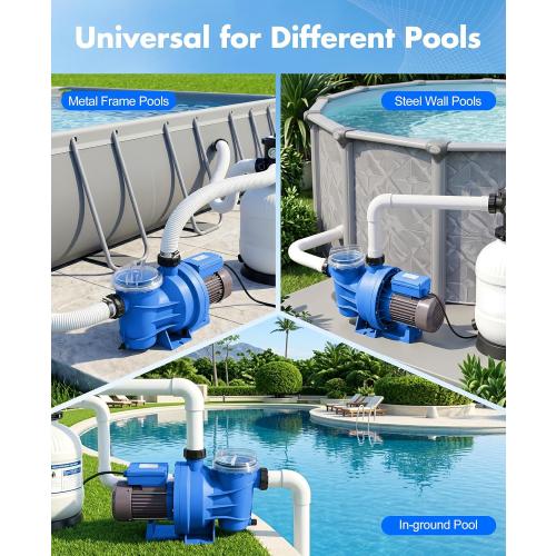 BluSwim 1.5 HP Self-Priming Pool Pump Max 6060GPH High Flow | 52FT Head Lift Energy Efficient, In/Above Ground Pool Pump with Hose Adapter, Boost Water Circulation & Filtration