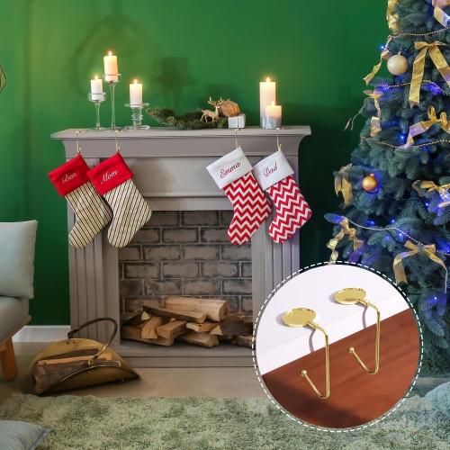 Christmas Stocking Holders for Mantle, Upgrade Non-Slip Christmas Safety Stocking Holder Mantle Hooks Hanger Grip for Party Decoration(Gold-4P)