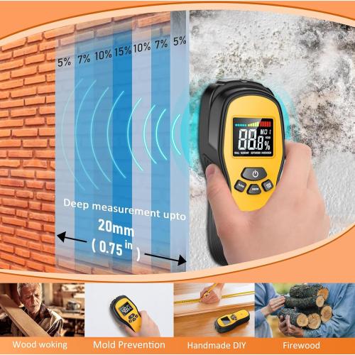 Pinless Moisture Meter - Povlen Wood Moisture Meter Digital Moisture Detector for Lumber Drywall Firewood Masonry Woodworking Plaster Floor Concrete Building with LCD Display Sound Alarm