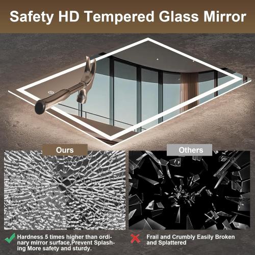 20x28 Inch LED Bathroom Mirror with Lights, Backlit   Front Lit, Dimmable Wall Bathroom Mirror with Led Lights, Anti-Fog, Tempered Glass, 3 Colors, Memory(Horizontal/Vertical)