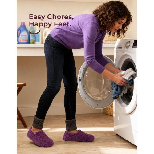 HomeTop Women's Fuzzy Curly Fur Memory Foam Loafer Slippers with Polar Fleece Lining 10.5