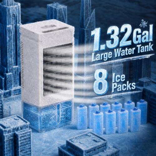 Portable Air Conditioners, 3 Wind Moodes, 12 Wind Speeds, XL Water Tank with 8 Ice Packs, Wide Oscillation, Air Conditioner Portable Swamp Personal Air Conditioner Room Bedroom