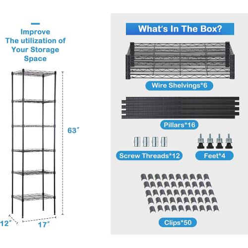 Commercial-Grade 6-Layer Metal Shelving Unit: 600lbs Static Load, Heavy Duty Storage Adjustable Height, Non-Slip Feet – Ideal for Kitchen, Warehouse, Bathroom Storage