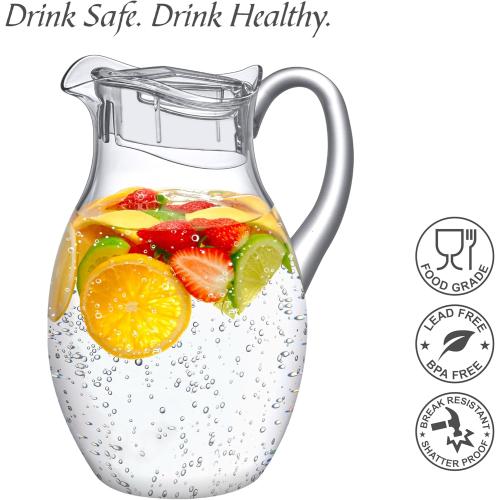 Amazing Abby - Bubbly Grand - 2-Pack Acrylic Pitcher (96 oz), Clear Plastic Water Pitcher with Lid, Fridge Jug, BPA-Free, Shatter-Proof, Great for Iced Tea, Sangria, Lemonade, Juice, Milk, and More