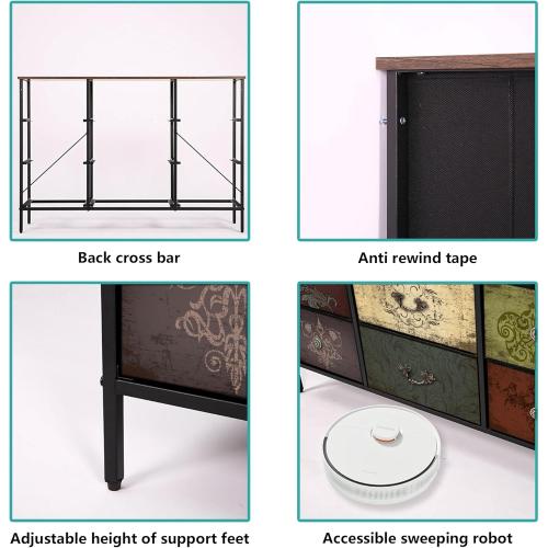 VASICAR Dresser for Bedroom with 9 Deep Fabric Drawers, Wide TV Stand Storage Cabinet, Colorful Chest of Drawers for Closet, Nursery, Entryway, Hallway