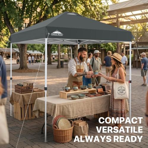 EAGLE PEAK 6.6x6.6 Pop Up Canopy Tent Easy Up Canopy Outdoor, Gray | Patented PeakPush™ Center Lock, 1 Person Setup Portable Pop Up Tent, Beach, Markets, Camping Sport Events, Wheeled Carry Bag